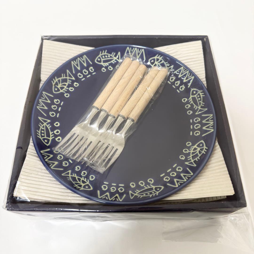 新品未使用✨ミッチャム 藤井風 パスタ皿5枚♡フォーク5本アラビアンブルー魚柄