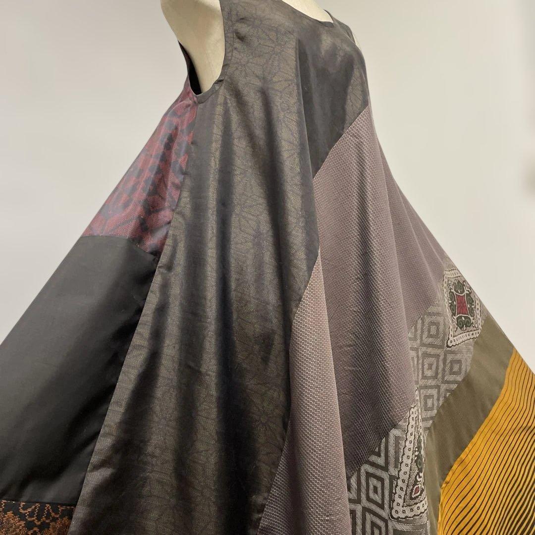 着物ワンピーステントラインロング丈《4》大島紬や紬等(7マルキ含)M〜L