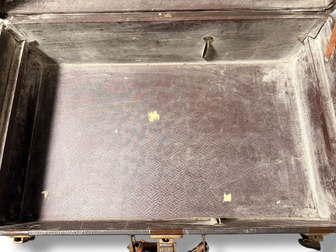 #アンティーク トランクケース 木製 革風素材 ヴィンテージ収納箱