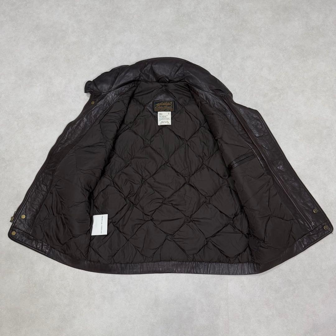 古着 80s 黒タグ エディーバウアー レザー ベスト ジャケット ブラウン茶①