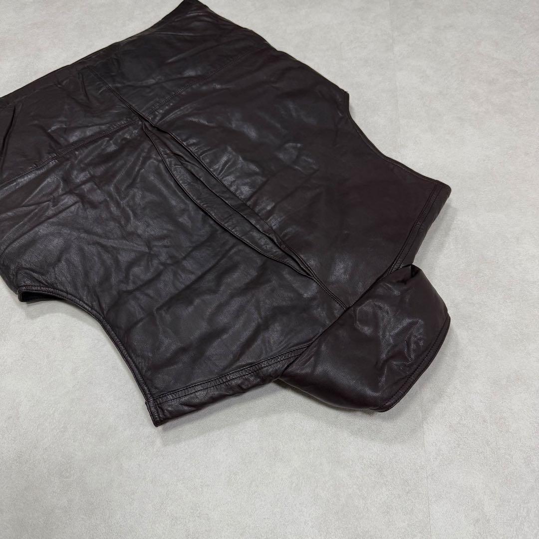 古着 80s 黒タグ エディーバウアー レザー ベスト ジャケット ブラウン茶①