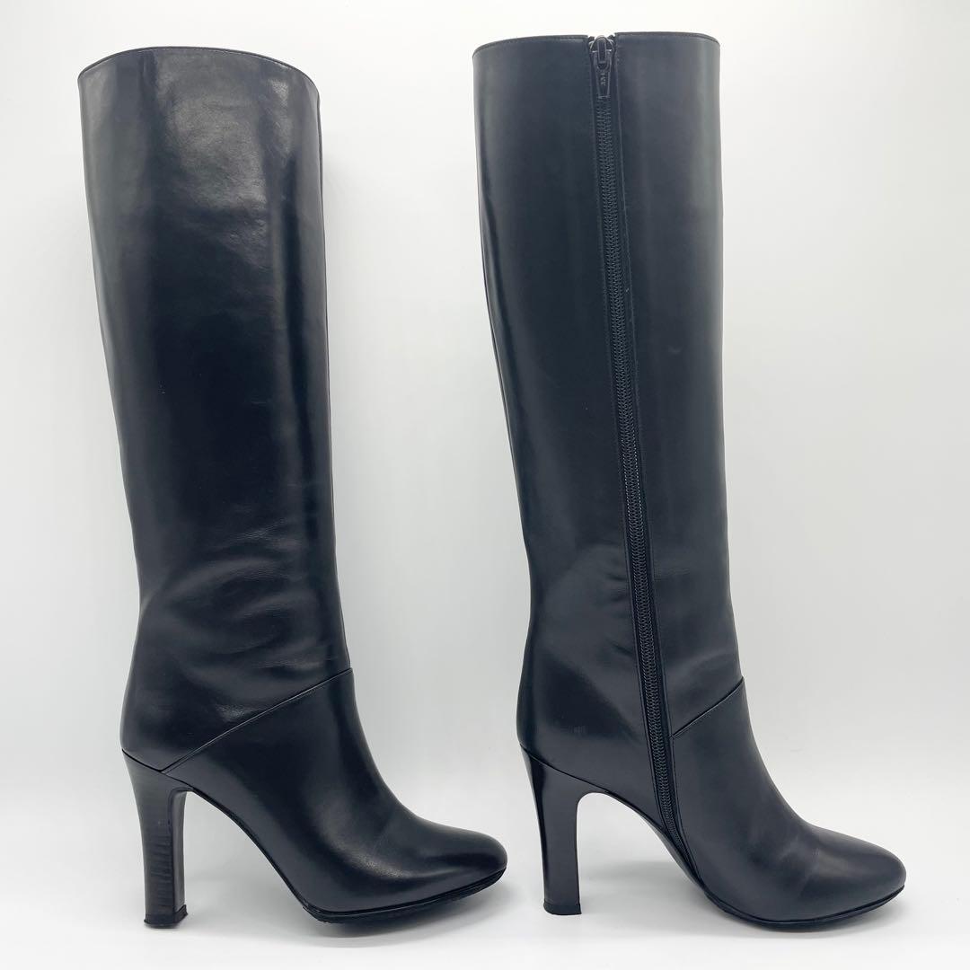 【美品】DIANA ダイアナ ロングブーツ サイドジップ レザー 黒 22.5