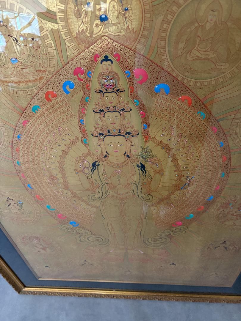 十一面千手観音 タンカ 仏画 絵画 細密画 サハスラブジャ 観音菩薩