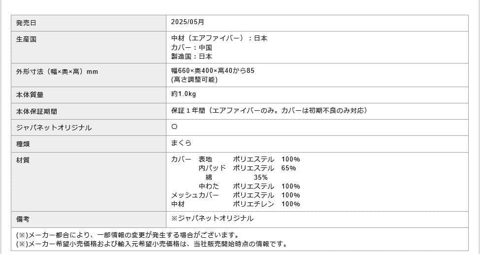 エアウィーヴ　コンフォート　ピロー