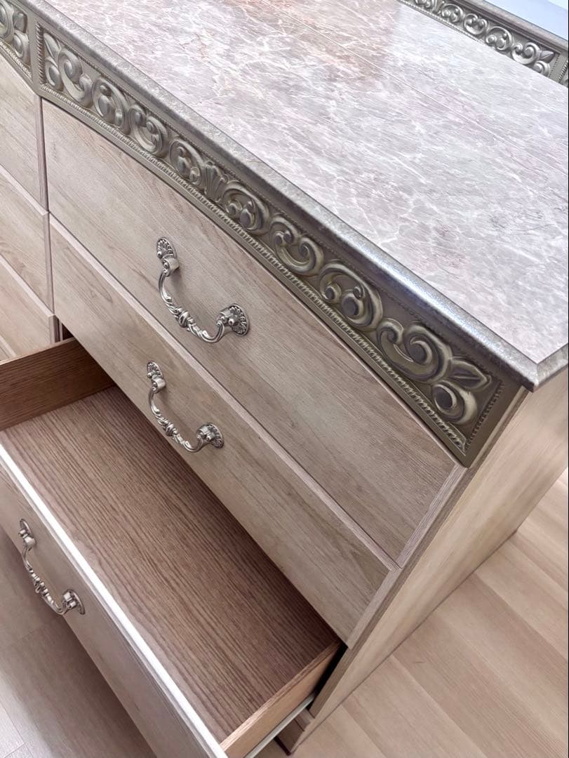 アンティークホワイト チェスト　3段ダブル　６段　木製　ⅲ