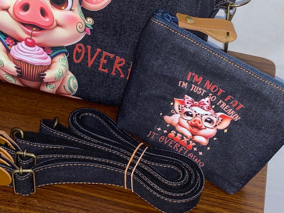 ☆岡山デニム☆ブタさん☆☆扇型☆リュック対応☆4wayボストンバッグ