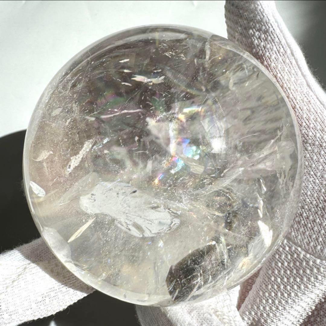 綺麗 虹入り ヒマラヤレインボー 水晶 丸玉 77.1mm ポーチ付き