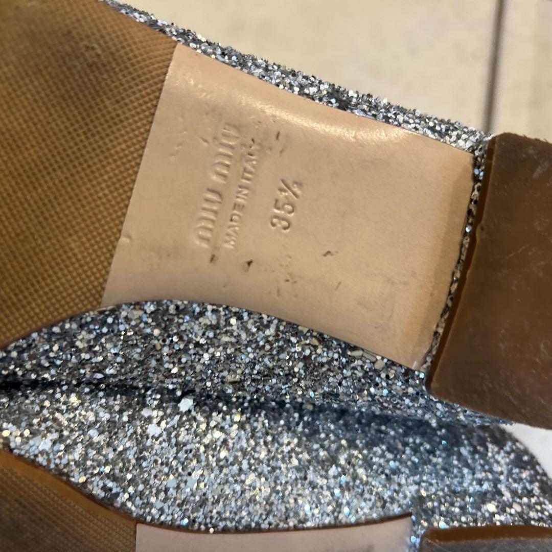 miu miu ビジュー パンプス シルバー　23センチ　ミュウミュウ　フラット