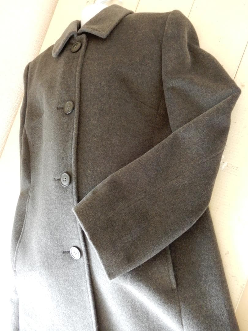 モンリーラス☆ステンカラーコートMサイズ(ブルーフォックス襟付き)グレー