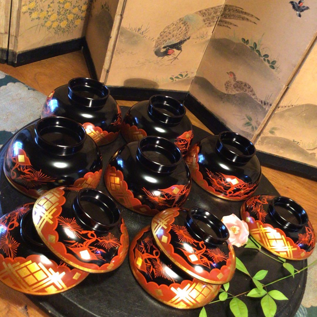 A810 木製漆器　懐石道具　秀衡塗　椀　（丸三漆器）5客箸　5膳　揃え