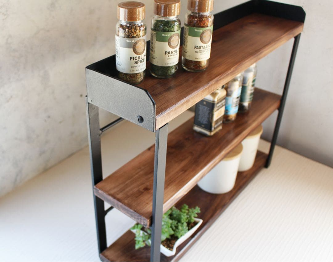 アイアンスパイスラック、調味料棚、落下防止平鉄