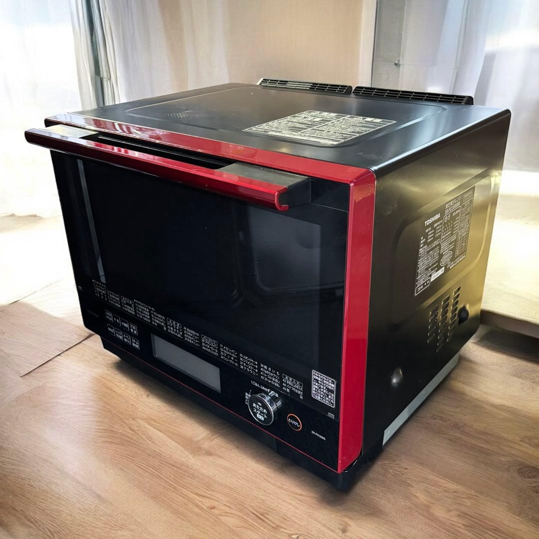 美品✨東芝 石窯ドーム ER-PD3000(R) 角皿2枚 網付 オーブンレンジ