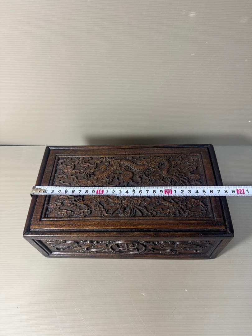 2373 古美術品　細密彫　龍文　木箱　首飾箱　時代物