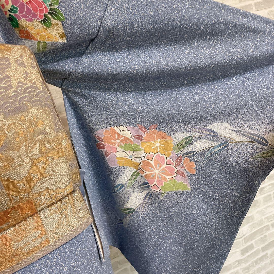 訪問着　フルセット　枝垂れ柳　地紙　丸紋　叩き染　着物　I2