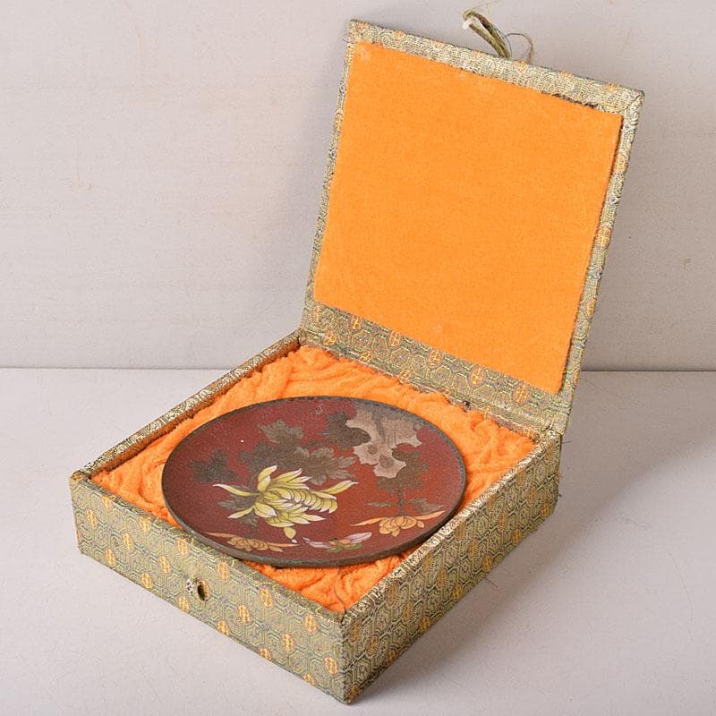 中国　古七宝琺瑯彩　花蝶文盤　皿　V　R8772