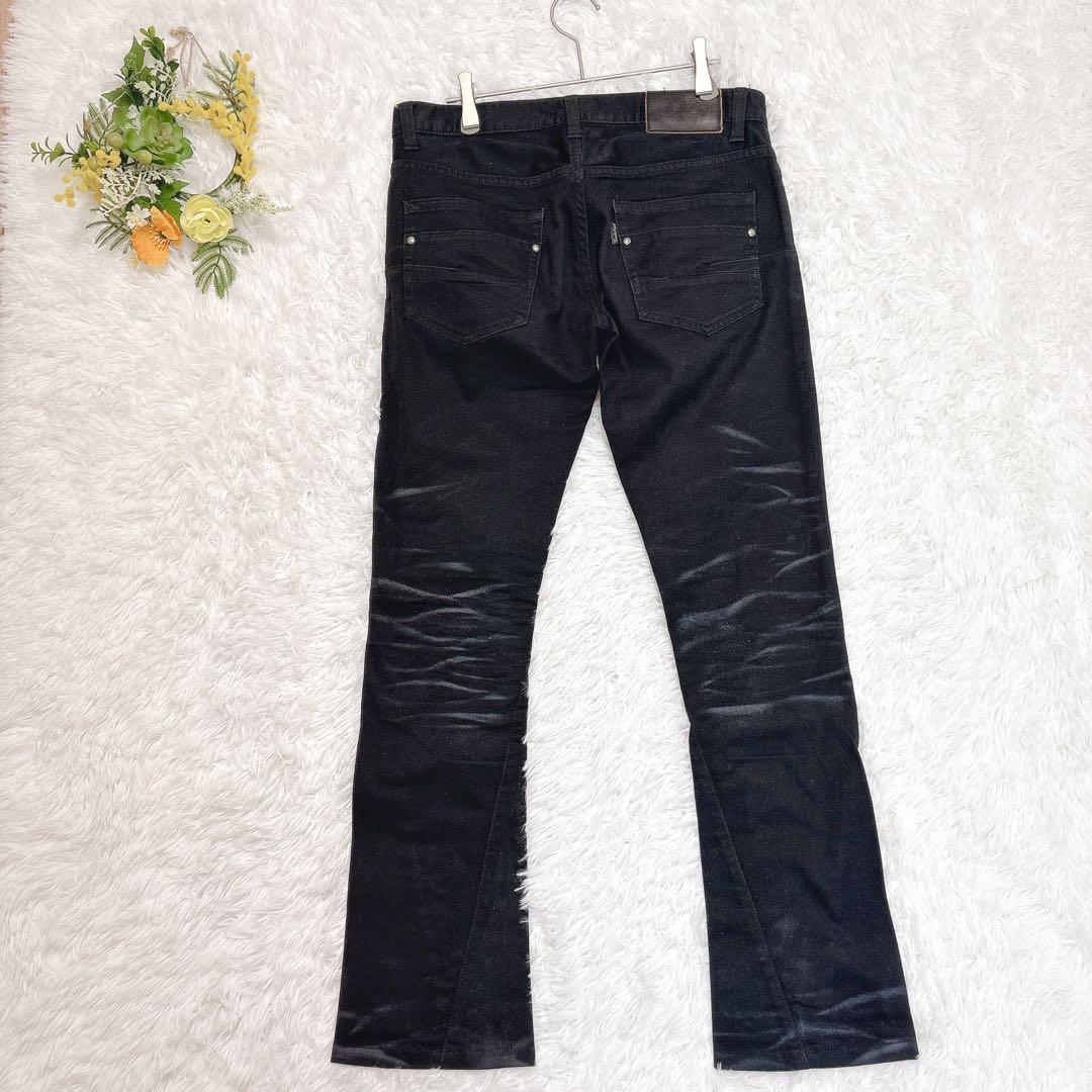 【トルネードマート】カジュアルパンツ　鬼ヒゲ　ブラック　軽伸縮性有　ブーツカット