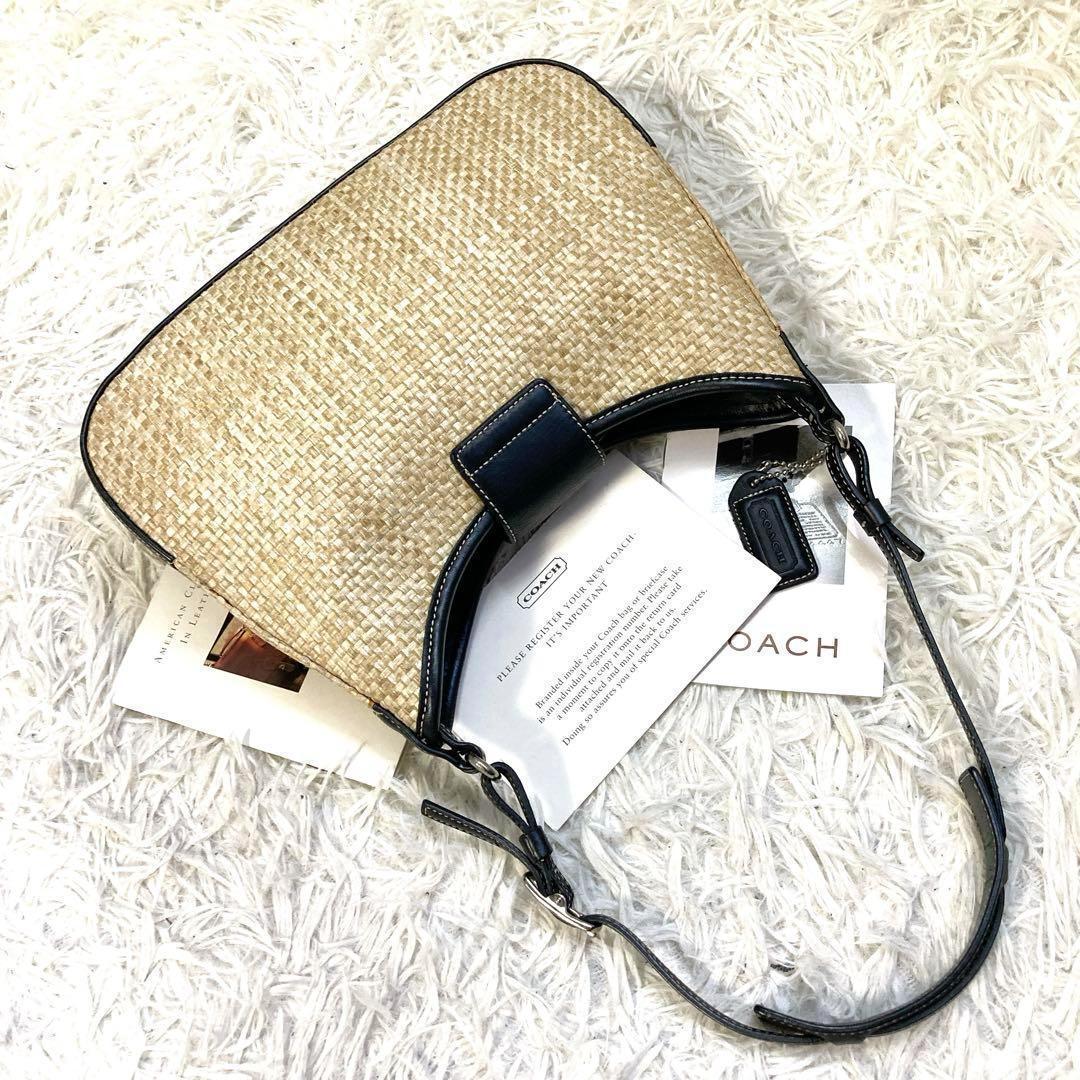 未使用級 黒 vintage coach old straw bag かごバッグ