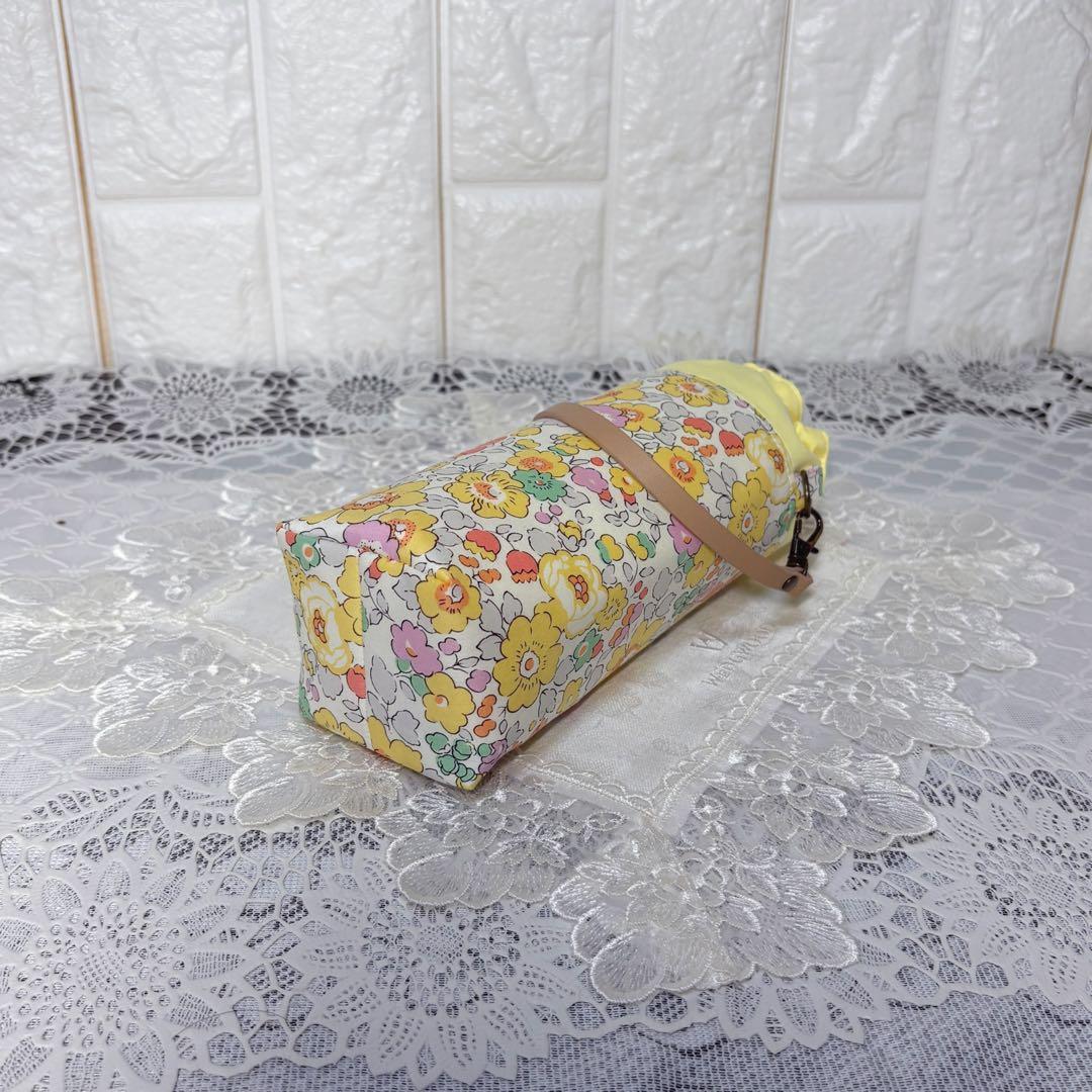 ペットボトルカバー　リバティベッツィ　イエロー　本革持ち手　ハンドメイド