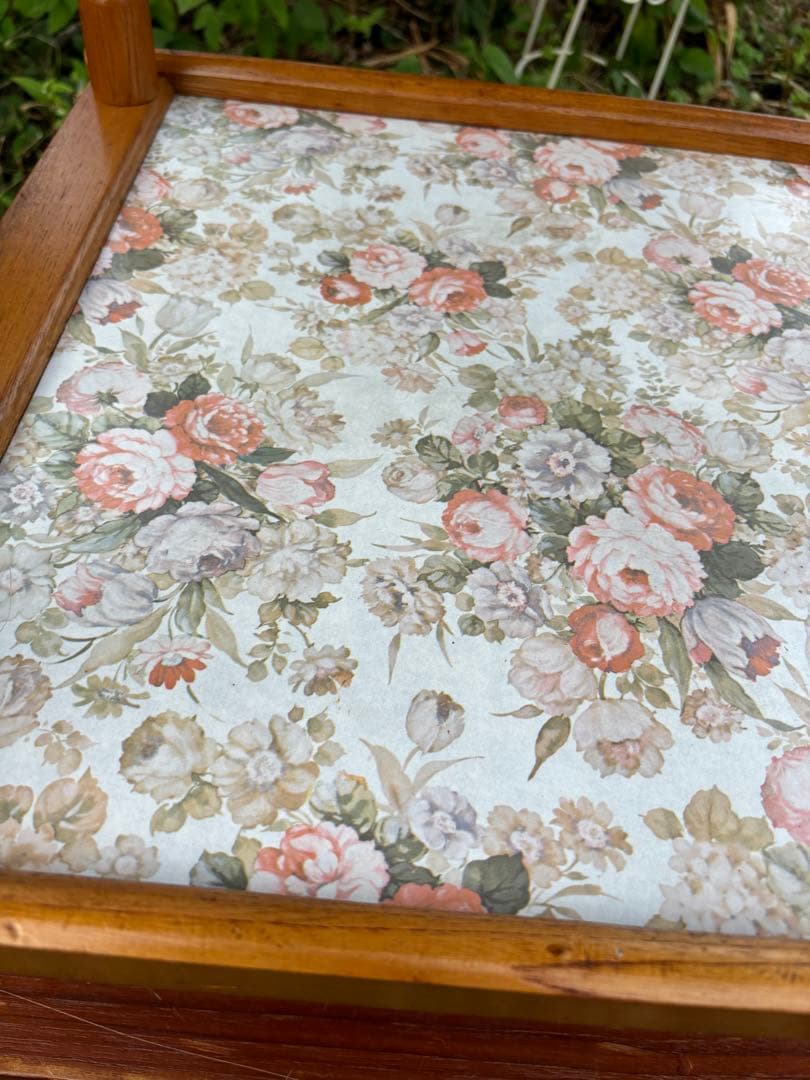 60〜70s 木製 2段式キッチンワゴン トローリーワゴン　花柄 昭和レトロ