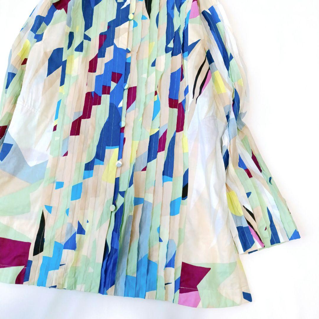 【HaaT ISSEY MIYAKE】長袖ブラウス　プリーツ　総柄　コットン　M