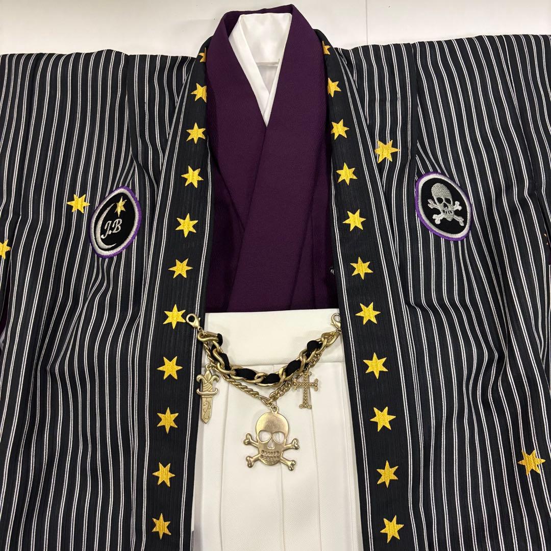 七五三　男の子袴セット　JAPAN STYLE　ストライプ　星　ドクロ