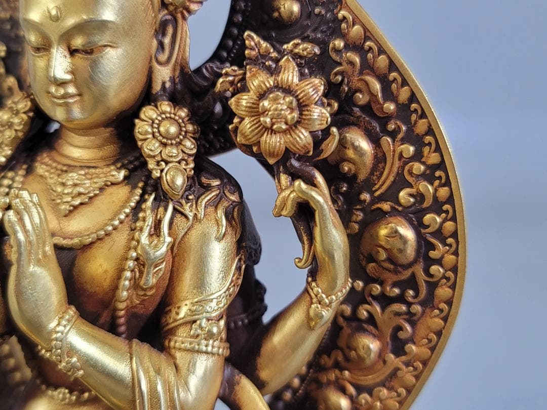 仏教古美術 古銅塗金彫刻 四臂観音仏像 明永楽年施款 古寺買取 唐物 中国美術