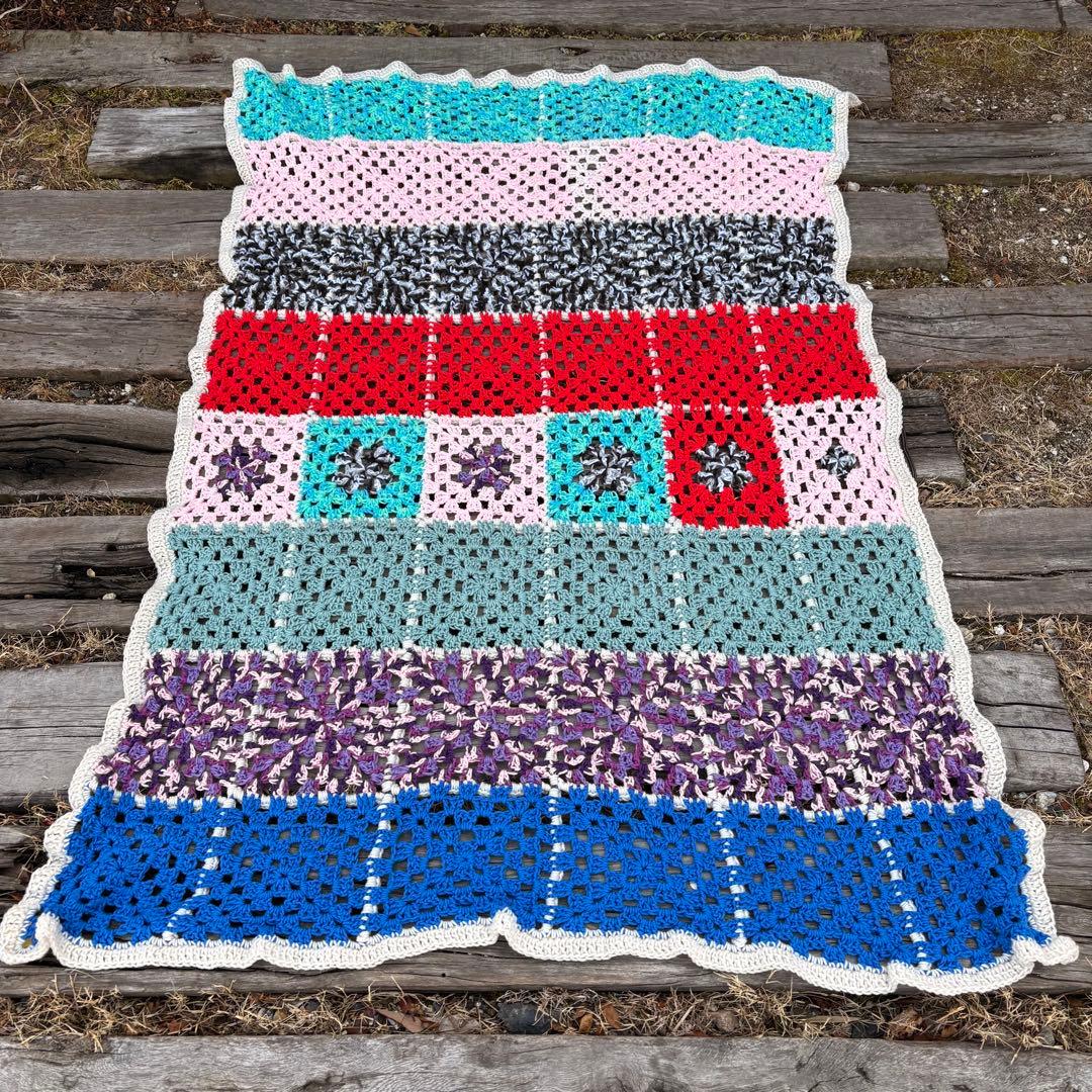 【USA vintage】グラニーブランケット スクエアモチーフ アメリカ