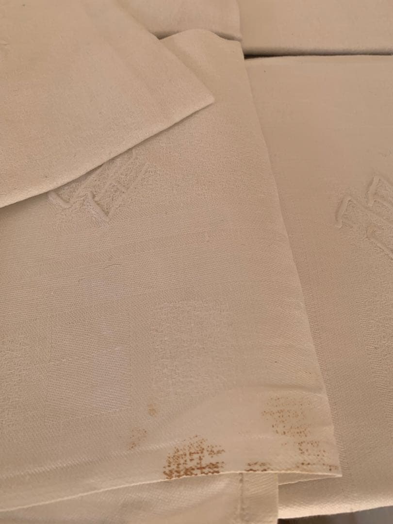 フランス　蚤の市　イニシャル刺繍　コットン　クロス　12枚セット