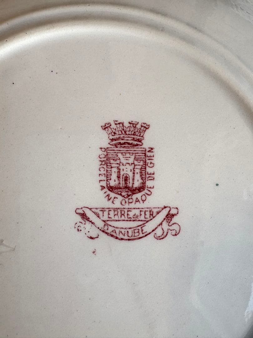 フランスアンティーク　ディナープレート　ローズパニエ　花籠　オリーブ　ジアン　②