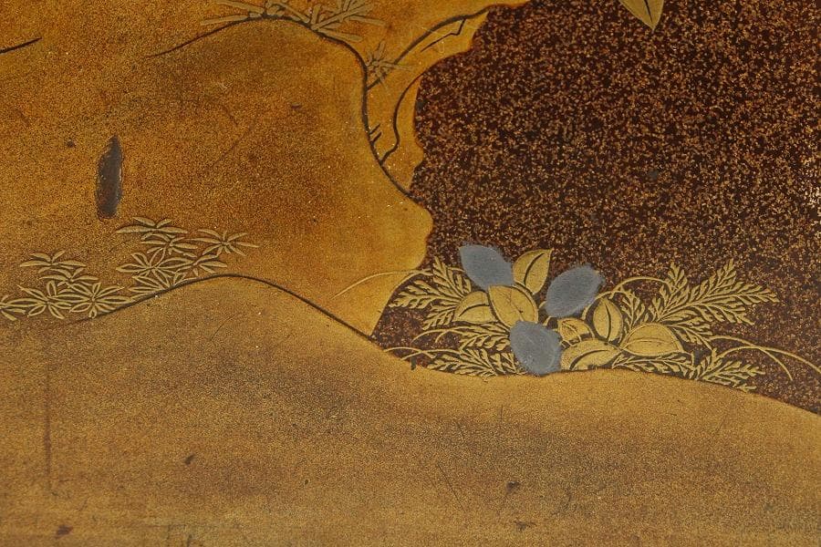 名品 岩庭草花蒔絵 時代 文箱 内 刺繍貼 美品(K-YC576)