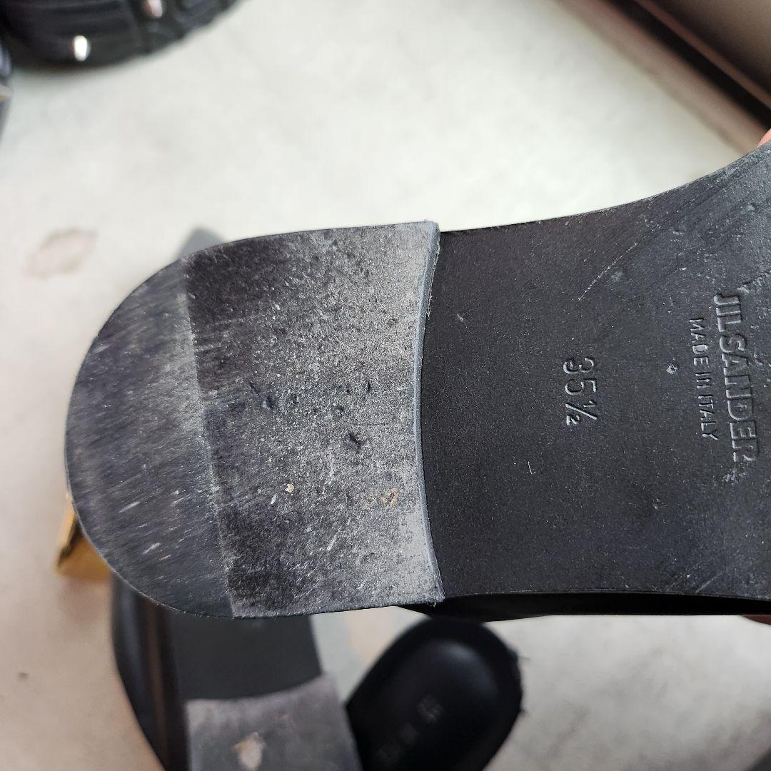 ［美品］JIL SANDER メタルプレート フラット ミュール　サンダル　黒