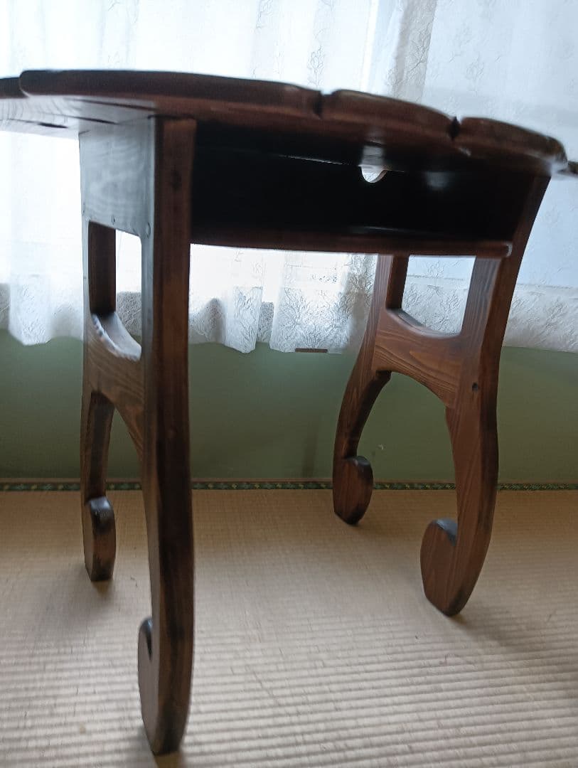 モンステラのテーブル　木製　けやき　手作り　1点物　ハワイ