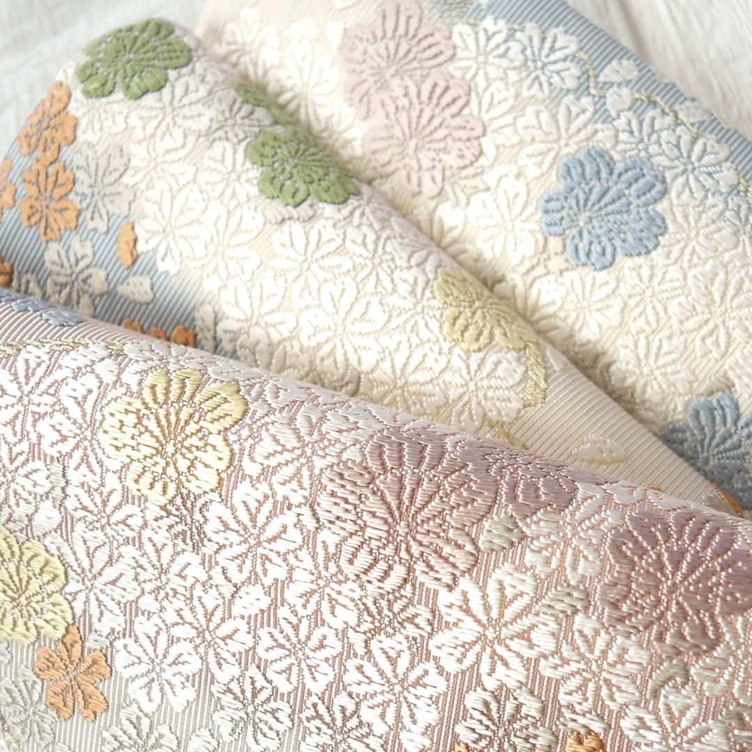 正絹　六通袋帯　雪輪に桜　唐織　入学式、卒業式など