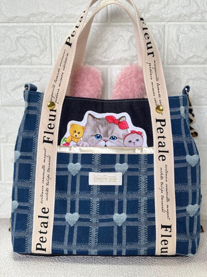 ゆ*ら様 コヤンイサムチョン　ハンドメイド　デニムトートバッグ　ヒョウ柄フリル