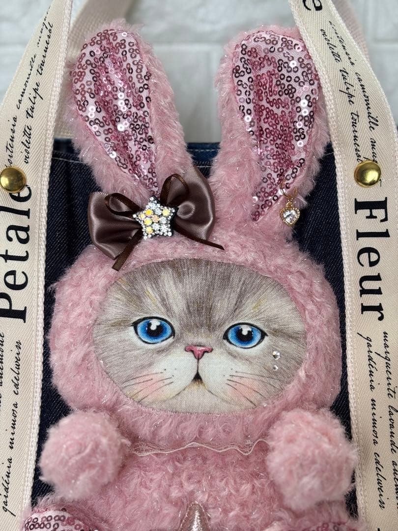 ゆ*ら様 コヤンイサムチョン　ハンドメイド　デニムトートバッグ　ヒョウ柄フリル