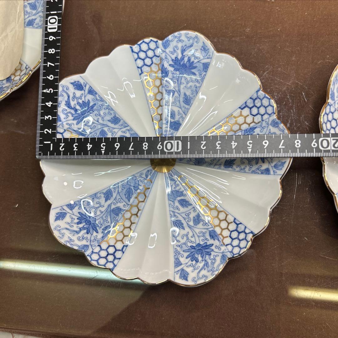 西山窯　古伊万里 金彩染付亀甲唐草文　銘々皿揃　 美品