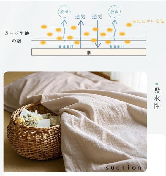 真綿ふとん　二重ガーゼカバー付　シングル 150×210cm　ベージュ