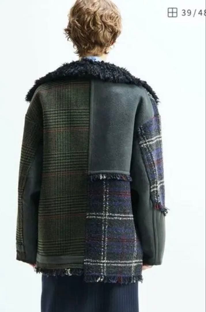 新品AULAAILA パッチワークボアチェックフリンジライダース