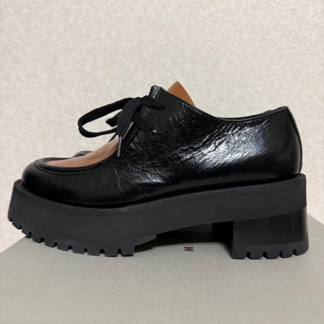 美品　マルニ　レースアップ厚底シューズ　黒　茶　レザー　39 23cm相当