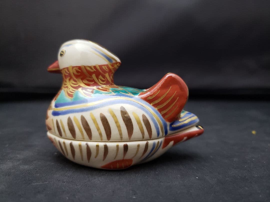 仁清　鴛鴦　香合　御室窯　茶道具　色絵金彩　オシドリ