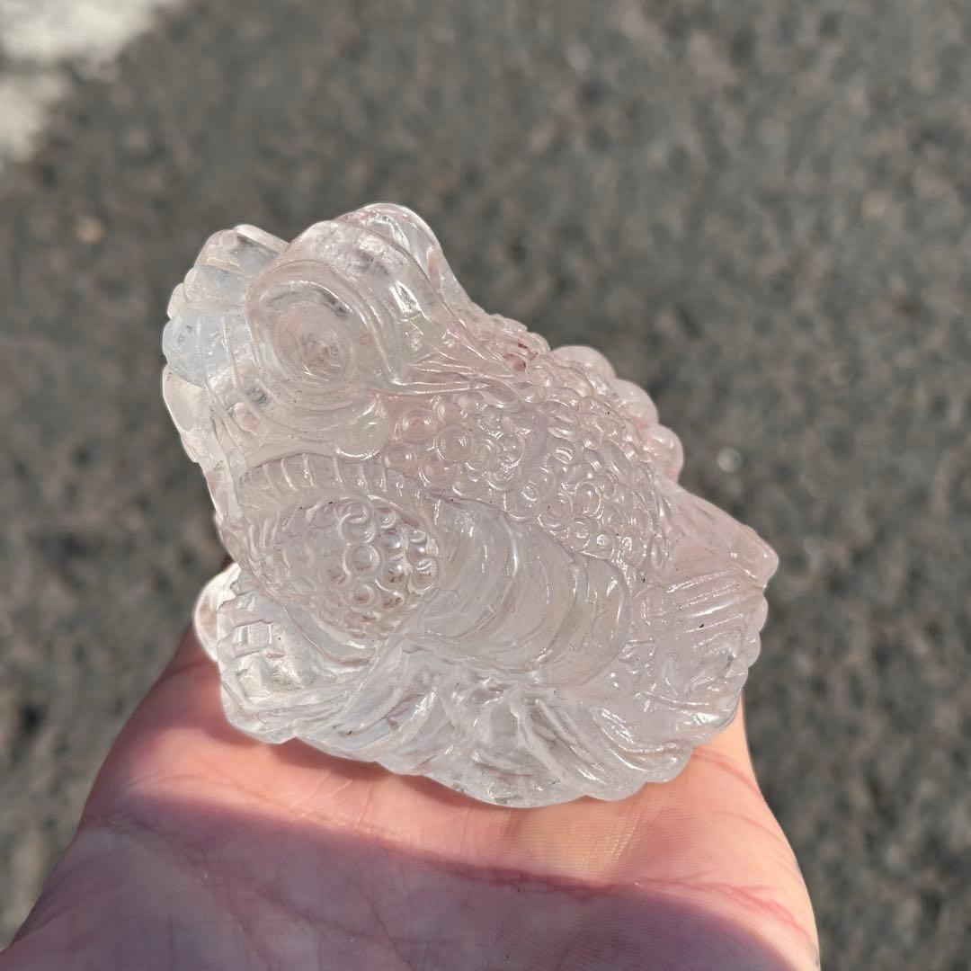 天然石水晶の銭蛙　置物　ご購入前に在庫確認必要G.280