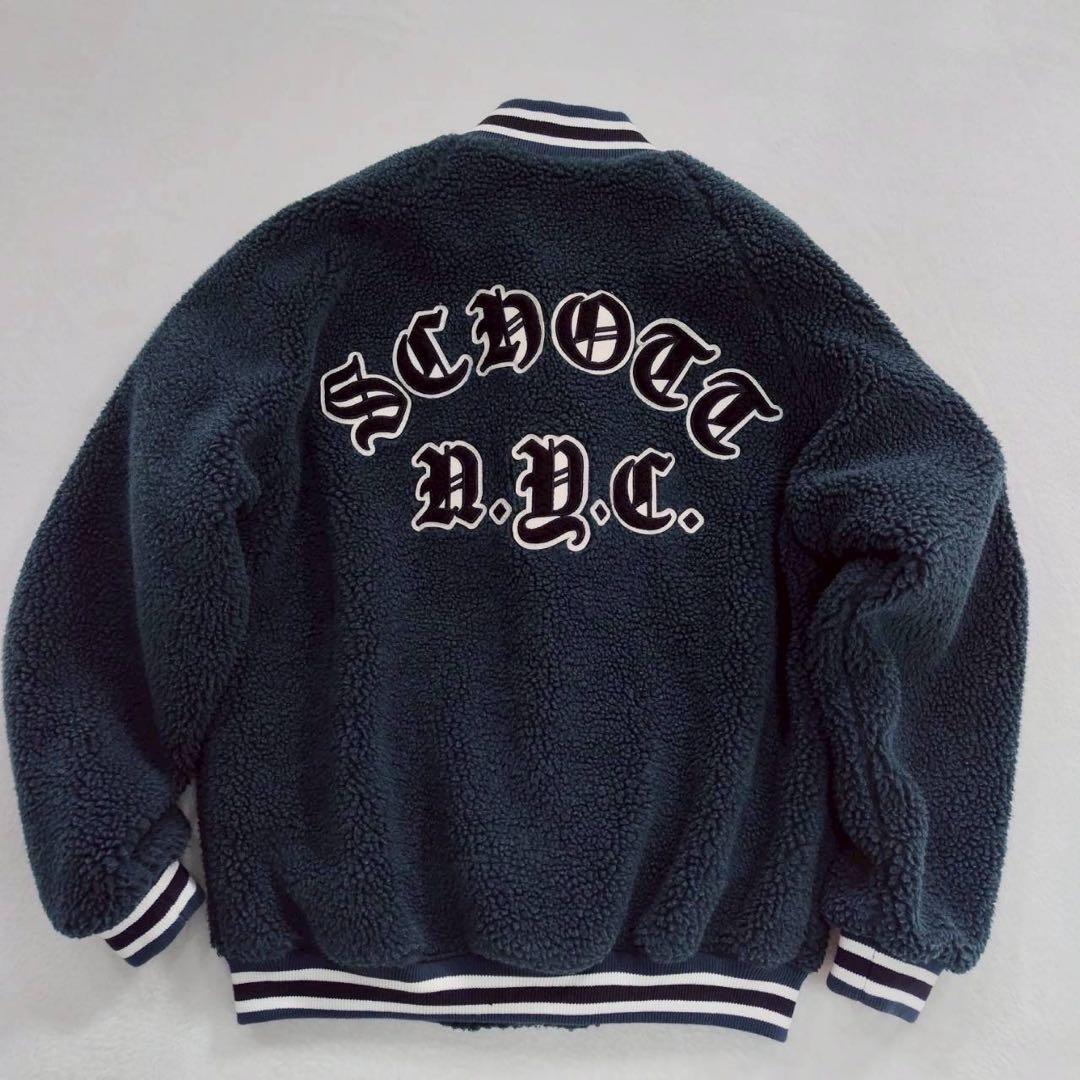 美品 schott ショット スタジャン ジャケット ボア グリーン系カラー