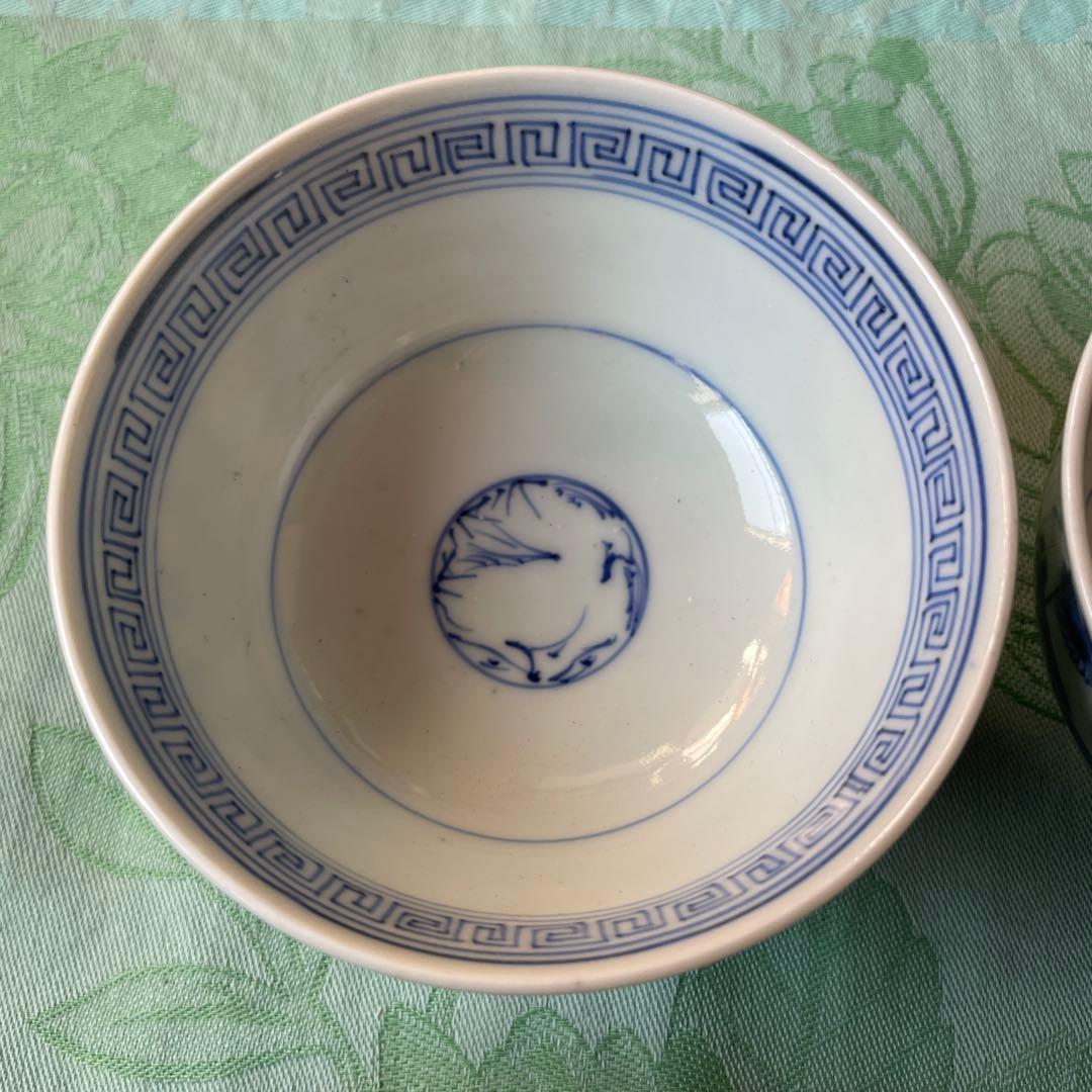 幕末明治　異人　外来船　蓋付きご飯茶碗　5客