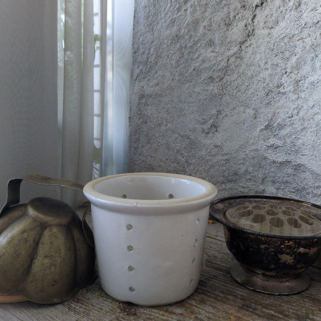 フランス　アンティーク　チーズ 大き目　水切り　フィセル　陶器　キャニスター