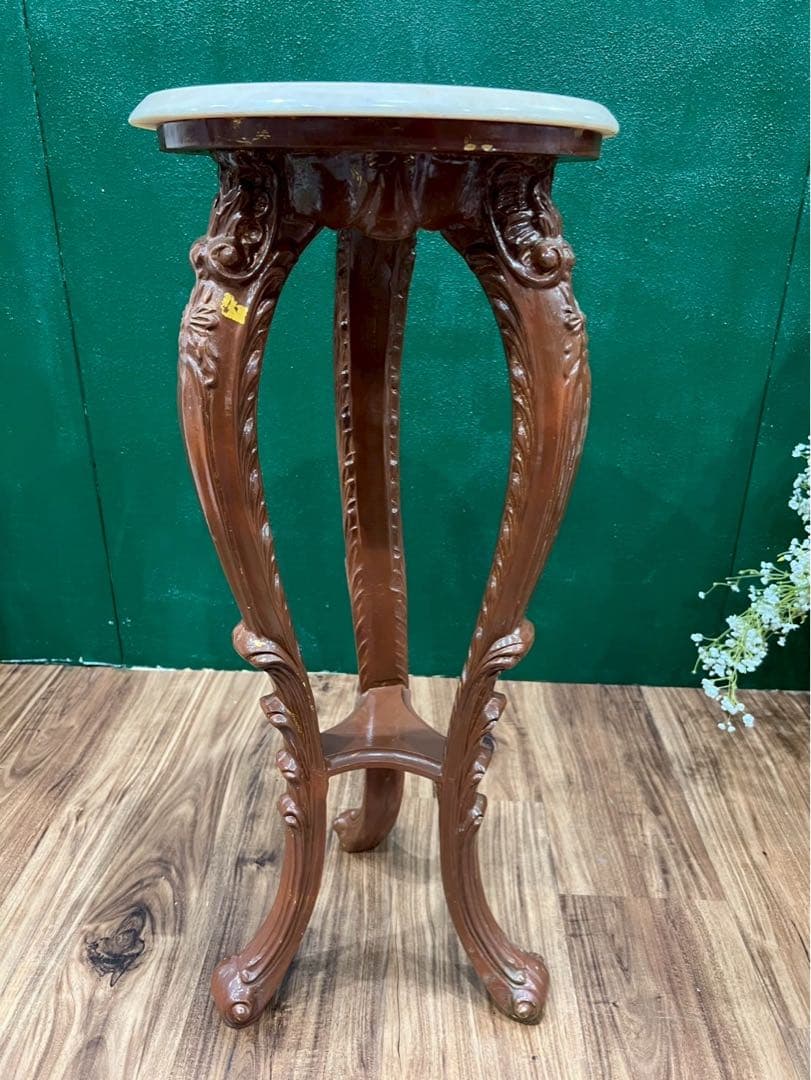 大理石 猫脚 花台 インテリア 当時物 昭和レトロ アンティーク サイドテーブ