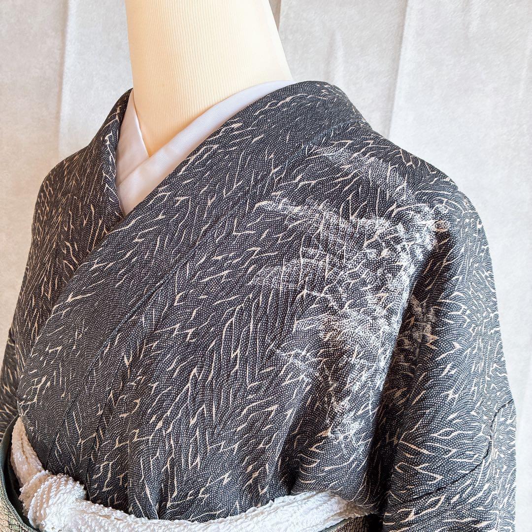 〈長襦袢➕〉訪問着　フルセット　着物　正絹　保津川下り　渋　パールトーン　J8