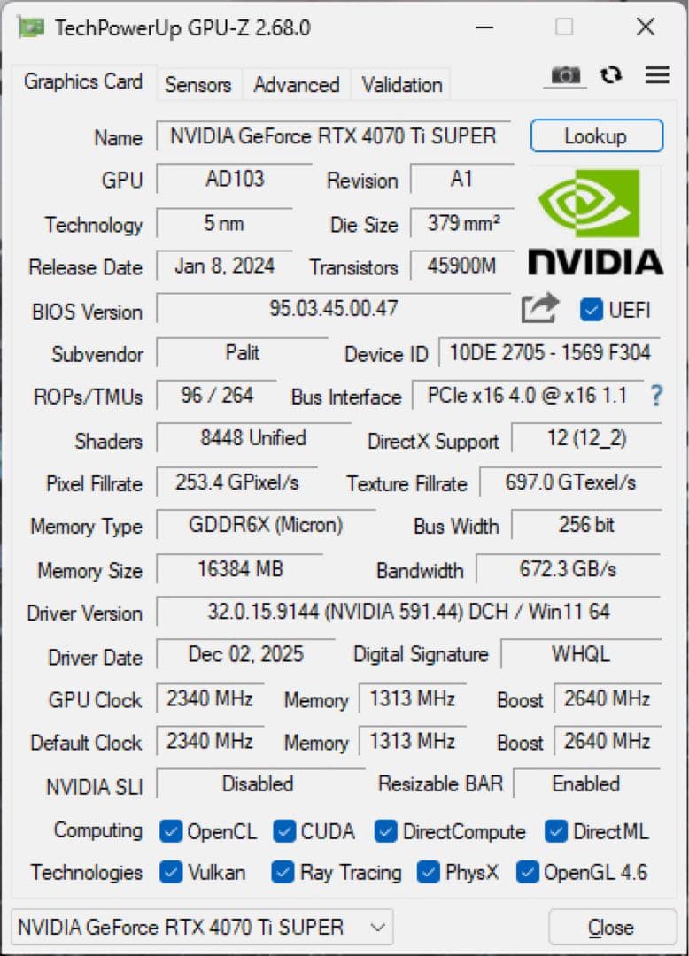 【最安値】Palit GeForce RTX 4070 Ti SUPER