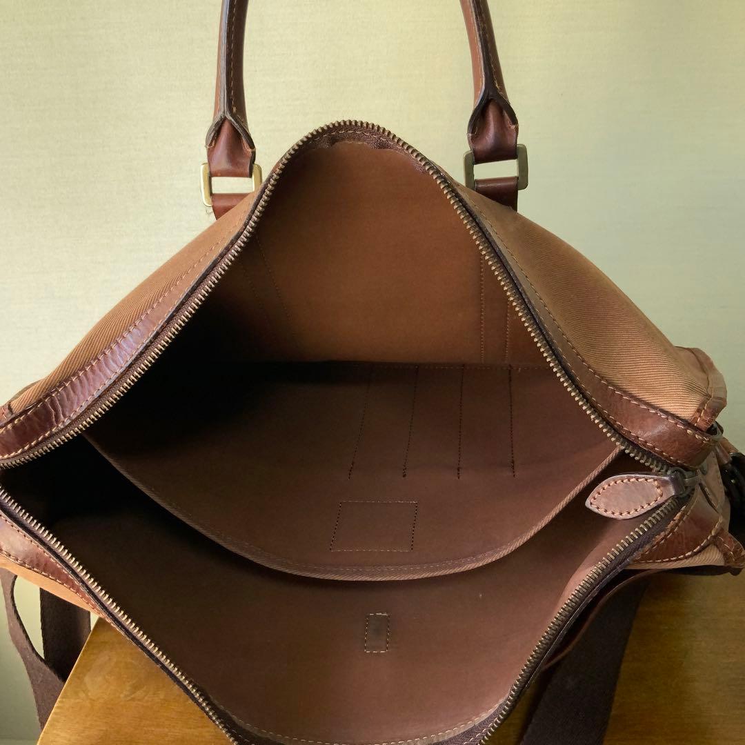 BEAMS FビームスFオリジナル ブリーフケース ブラウン キャンバス×レザー