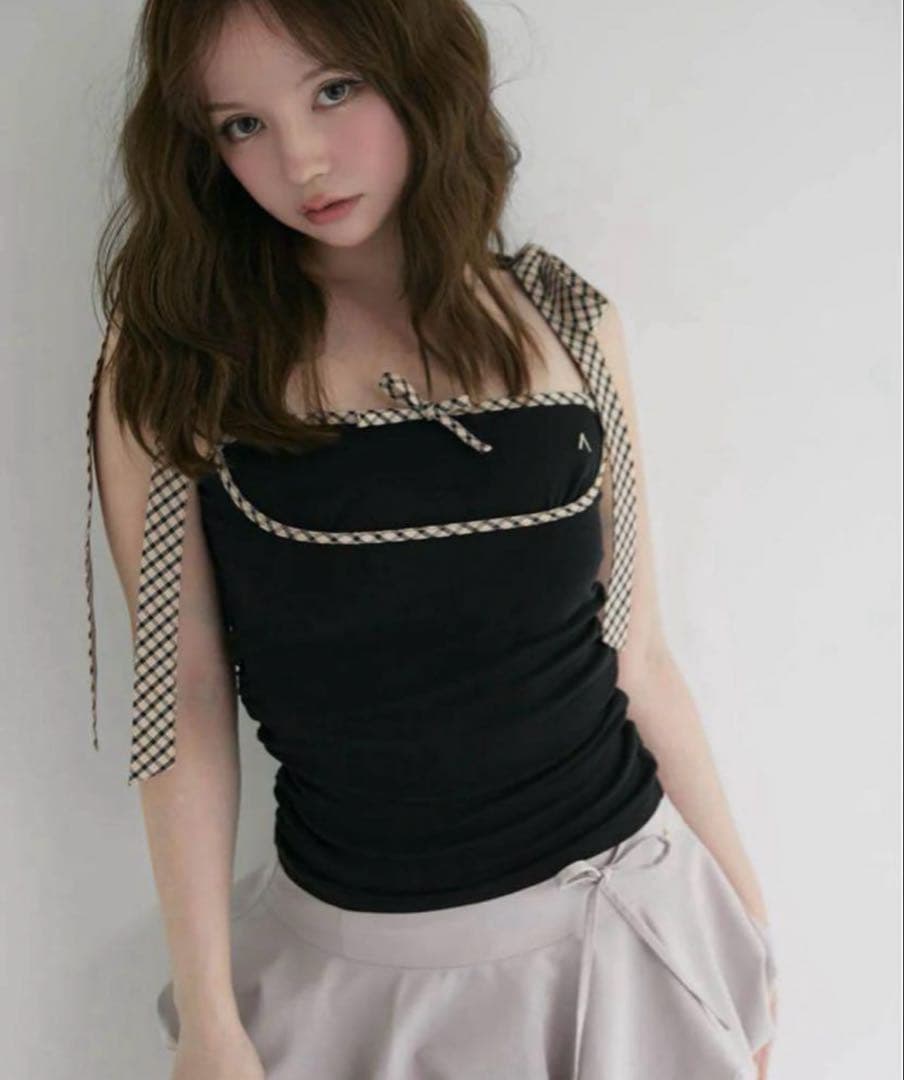 トップス andmary Alice check ribbon tops