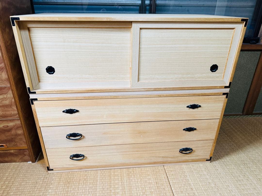 桐タンス 3段 引き戸タイプ 着物用 木製 押入れ タンス 箪笥 引き出し 収納